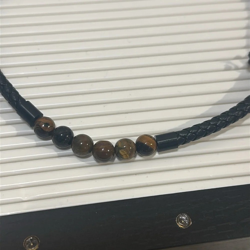 HURLEY Men’s Stainless Steel Black Braided Necklace